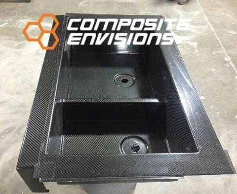 Carbon fiber kitchen sink finally out of the mold! Time for some trimming, top coating and installation. We used materials available in our online store to make this part and even the mold as well. Resins, surface coat, carbon fiber, infusion supplies and