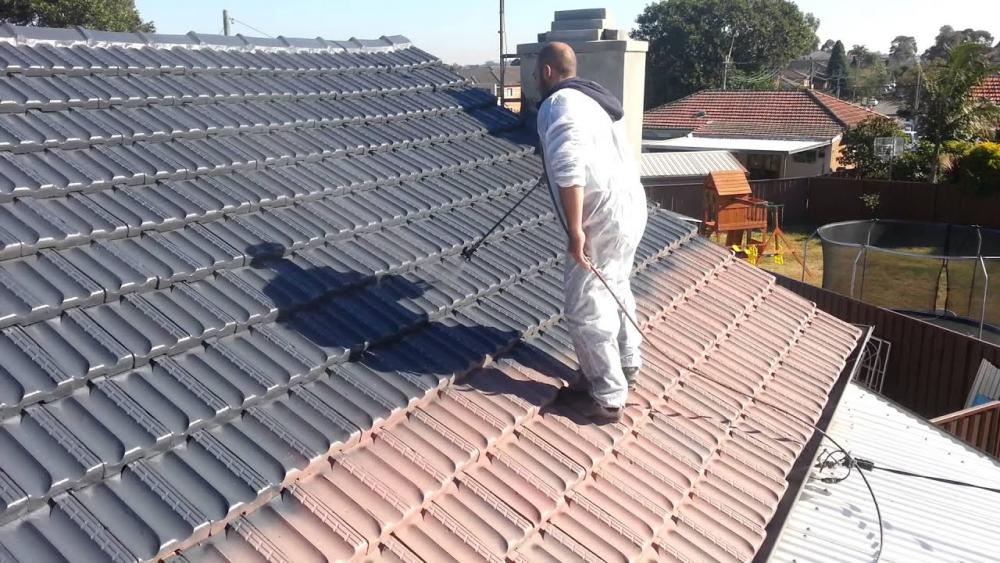 Painting Terracotta Roof Tiles Step 4 applying Dulux Paint - Able ...