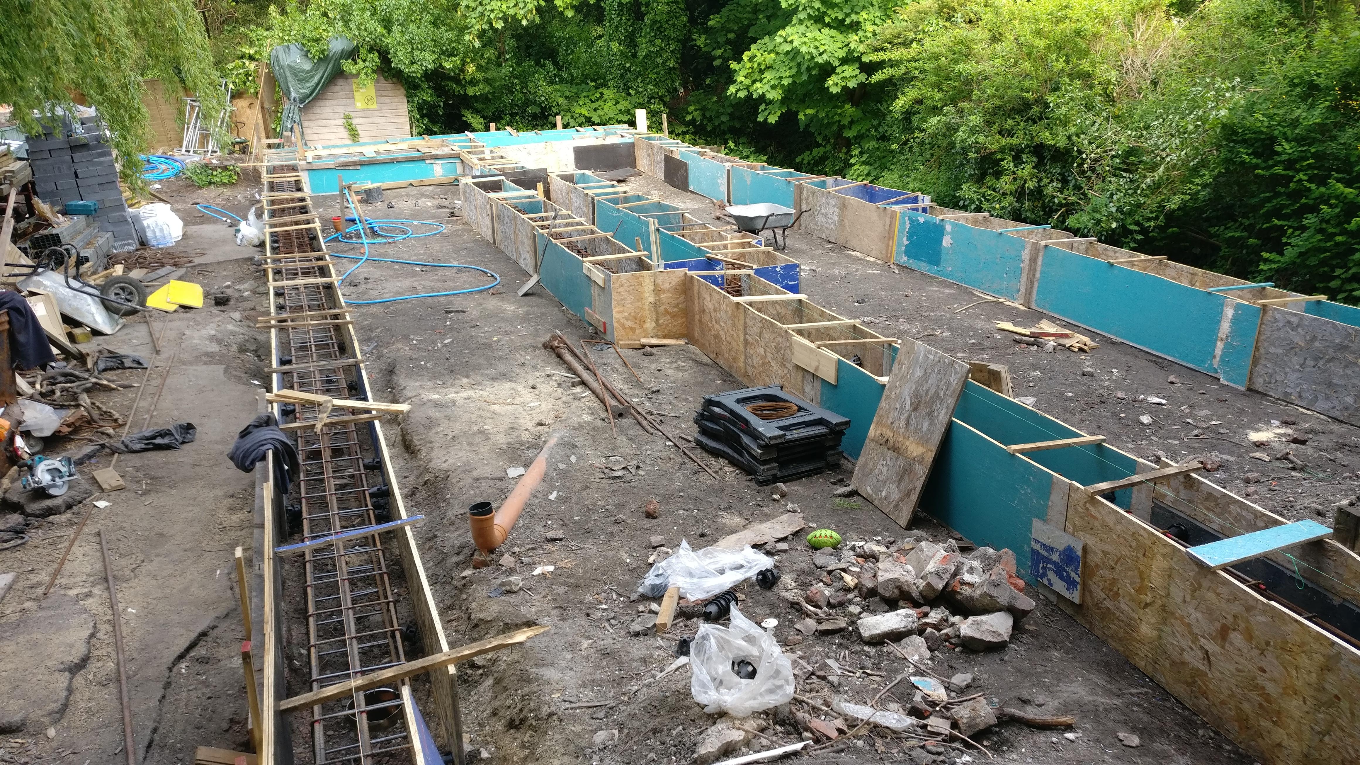 above ground ringbeam . Underground Drainage and shuttering.