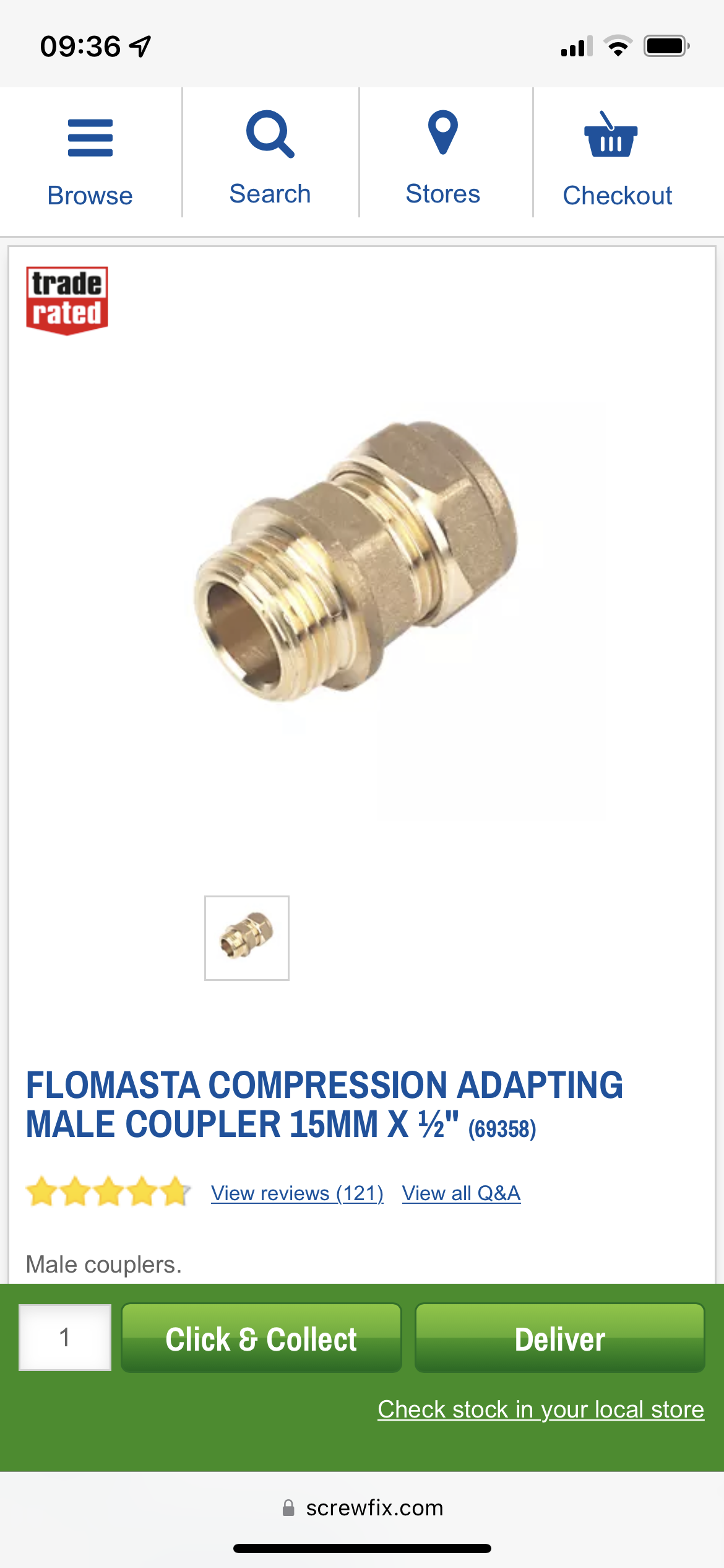 Flomasta Compression Adapting Female Coupler 15mm x 1/2 - Screwfix